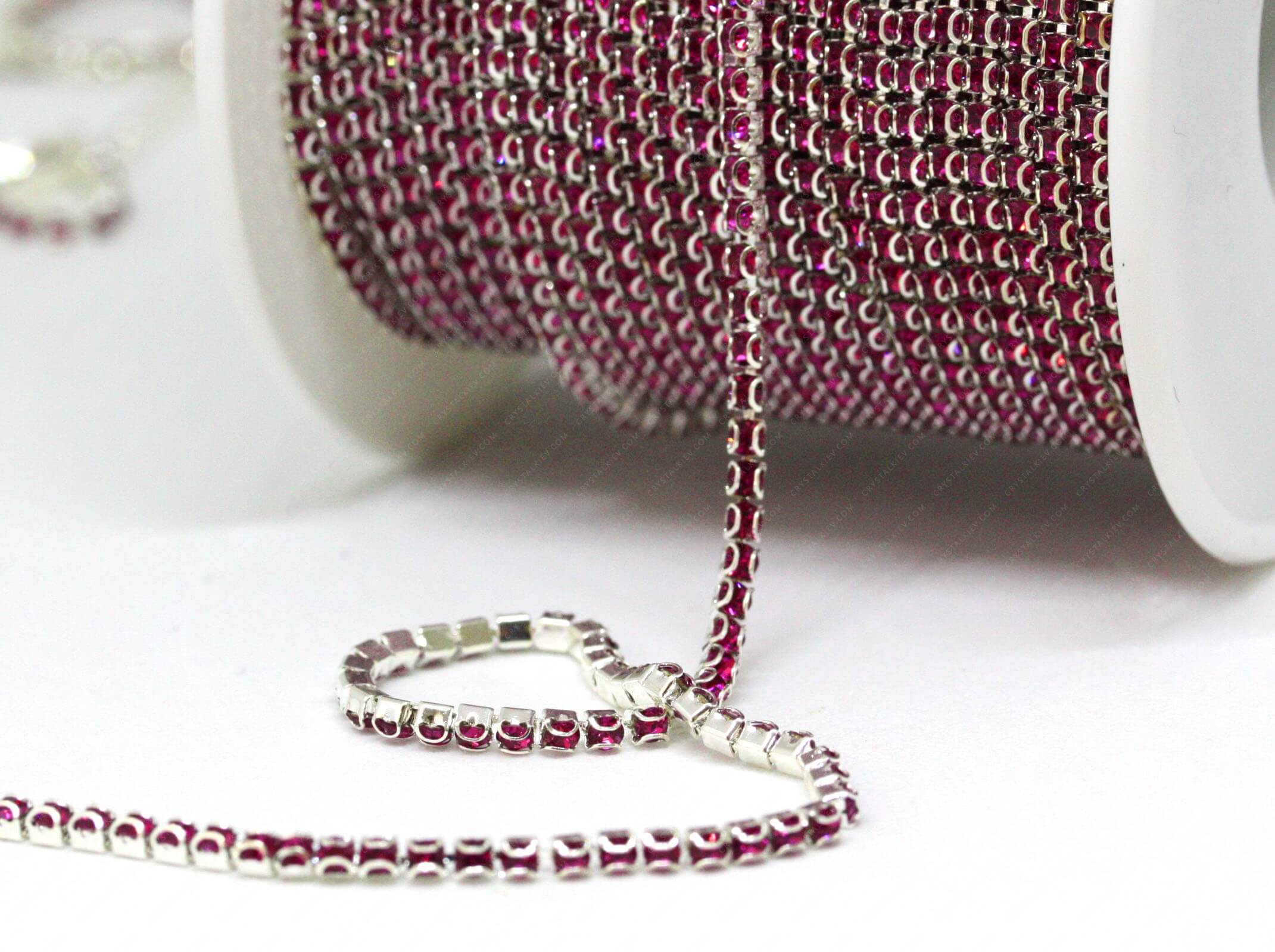 Ланцюжок стразовий Silver + Fuchsia